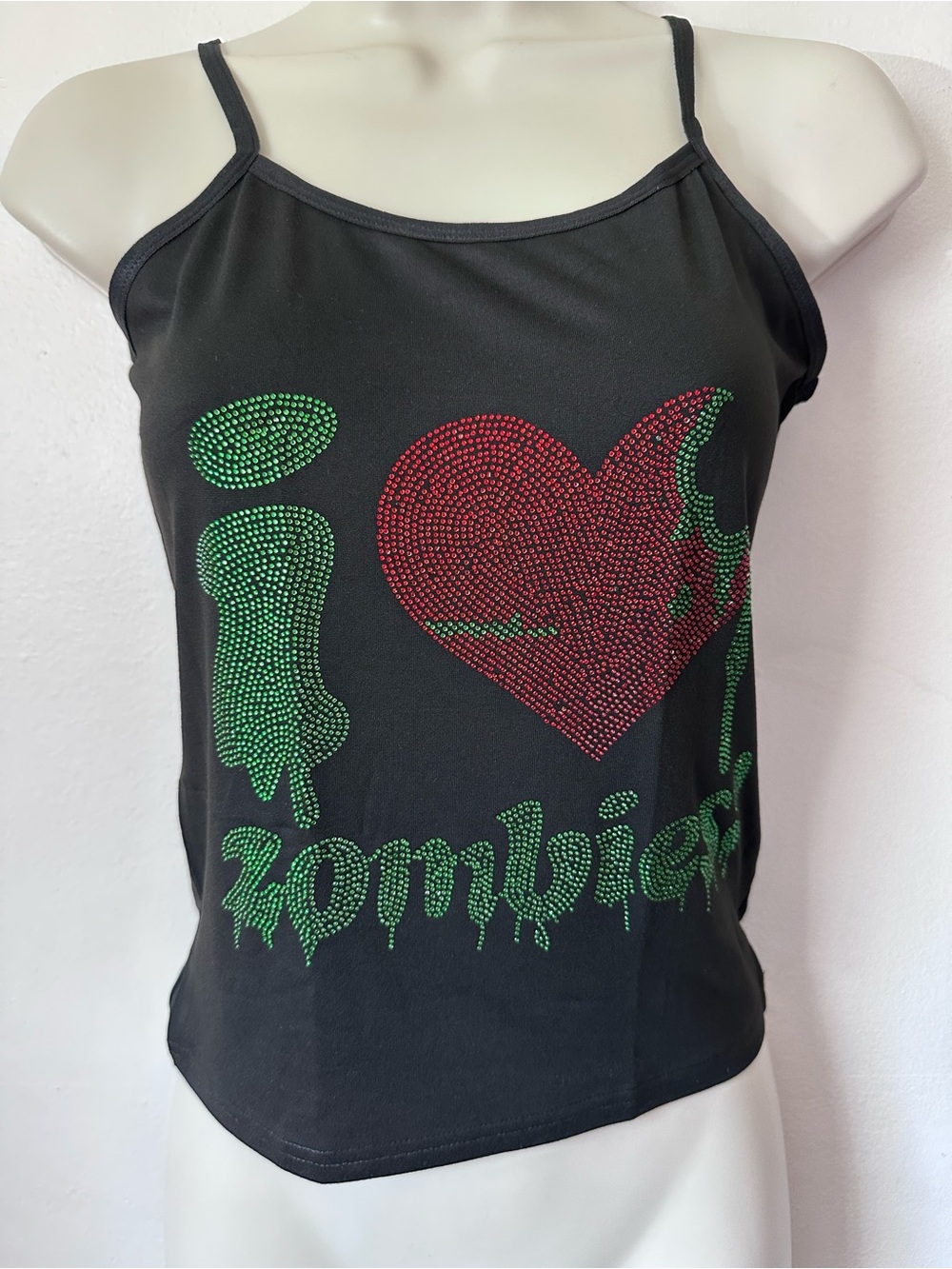Black 'I ♥ Zombies' Rhinestone Cami Tank Top